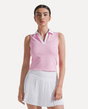 Waffle Performance Cropped Polo - Pink