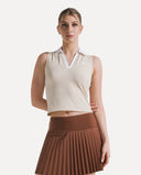 Waffle Performance Cropped Polo - Peanut