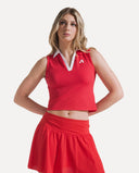 Waffle Performance Cropped Polo - Cherry Red