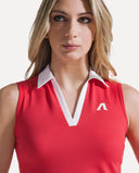 Waffle Performance Cropped Polo - Cherry Red