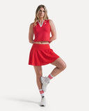 Waffle Performance Cropped Polo - Cherry Red