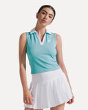 Waffle Performance Cropped Polo - Glacier Blue