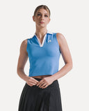 Waffle Performance Cropped Polo - Mediterranean Blue