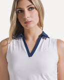 Court Mesh Performance Polo - White/Midnight Navy